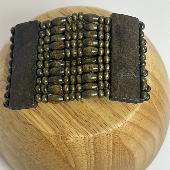 Wooden Beaded Wide Cuff Bracelet - Picture 3 of 5